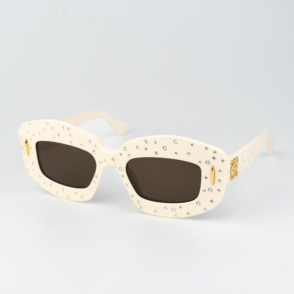 Loewe ANAGRAM Women Sunglasses Crystal Ivory Brown Rectangle LW4114IS 25E